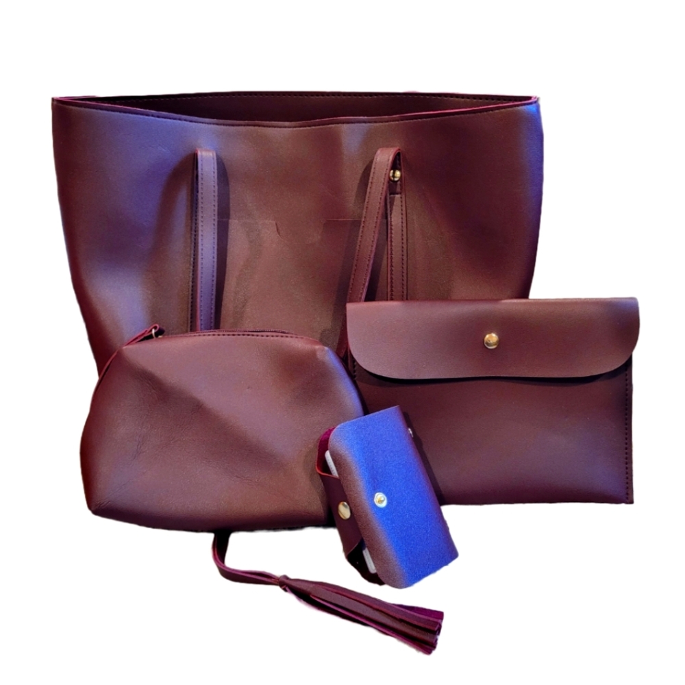 4pc Faux leather bag set burgundy no tag
